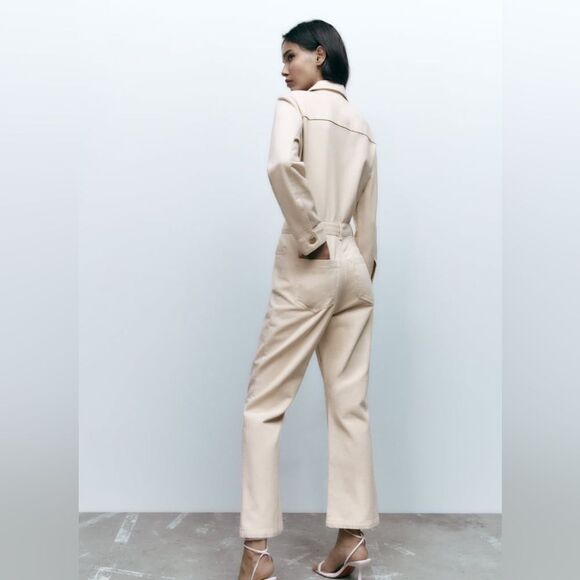 Zara Ecru Denim Jumpsuit Romper New - Picture 11 of 16